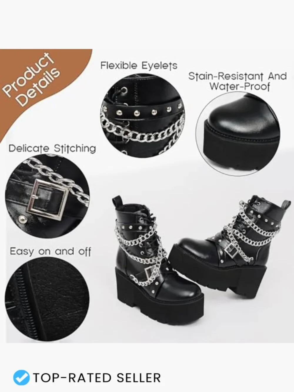 Chunky Platform Combat Ankle Booties Punk Goth Boots Women's Fashion Mid Calf - Picture 4 of 7